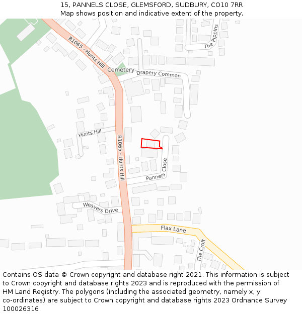 15, PANNELS CLOSE, GLEMSFORD, SUDBURY, CO10 7RR: Location map and indicative extent of plot