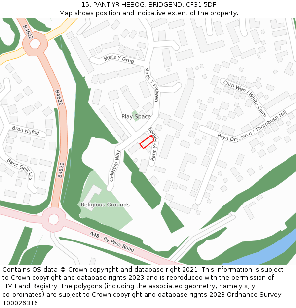 15, PANT YR HEBOG, BRIDGEND, CF31 5DF: Location map and indicative extent of plot