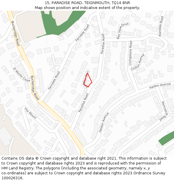 15, PARADISE ROAD, TEIGNMOUTH, TQ14 8NR: Location map and indicative extent of plot