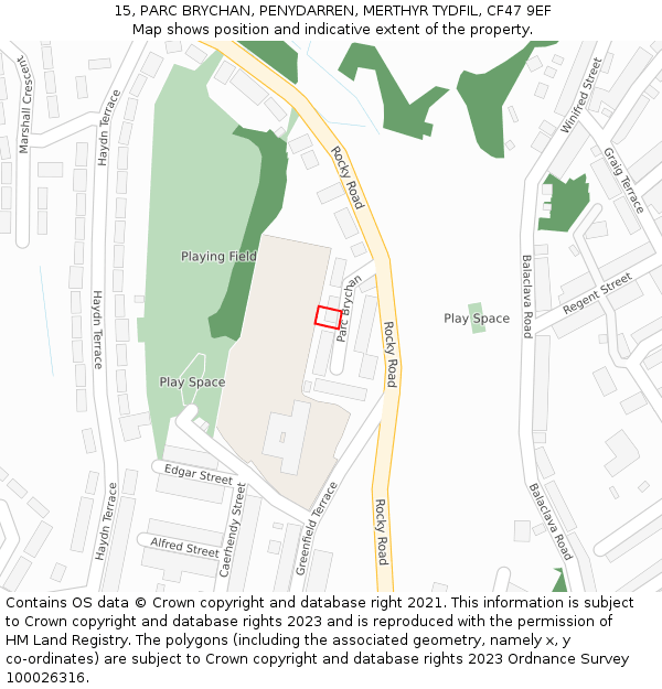 15, PARC BRYCHAN, PENYDARREN, MERTHYR TYDFIL, CF47 9EF: Location map and indicative extent of plot