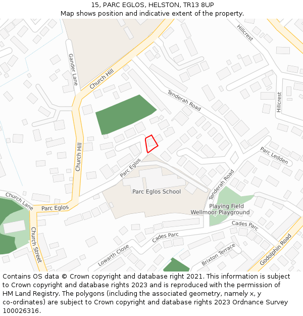 15, PARC EGLOS, HELSTON, TR13 8UP: Location map and indicative extent of plot