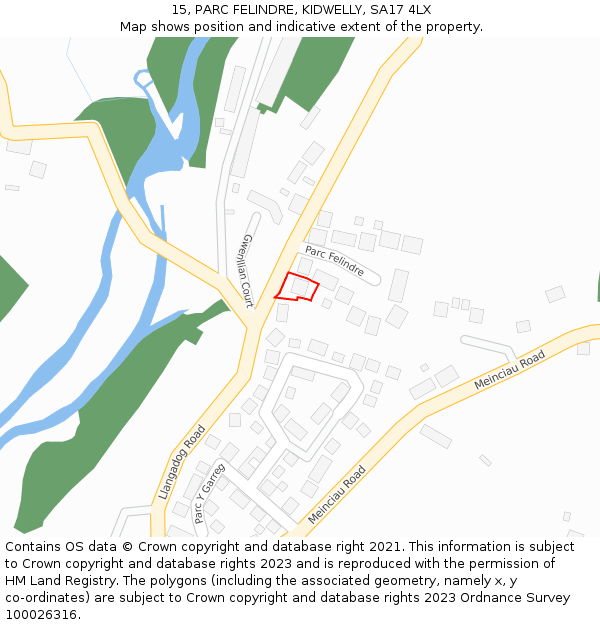 15, PARC FELINDRE, KIDWELLY, SA17 4LX: Location map and indicative extent of plot