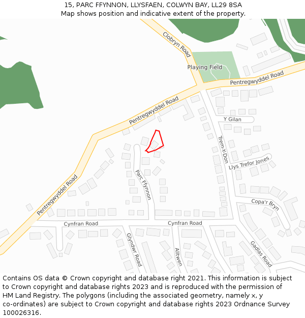 15, PARC FFYNNON, LLYSFAEN, COLWYN BAY, LL29 8SA: Location map and indicative extent of plot
