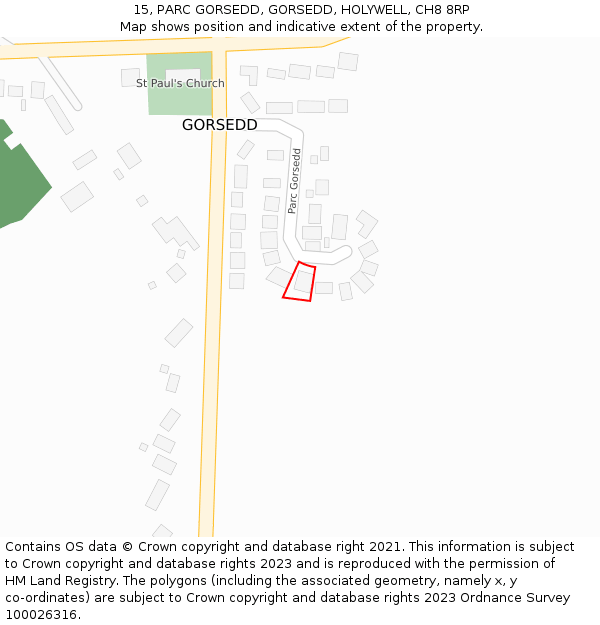 15, PARC GORSEDD, GORSEDD, HOLYWELL, CH8 8RP: Location map and indicative extent of plot