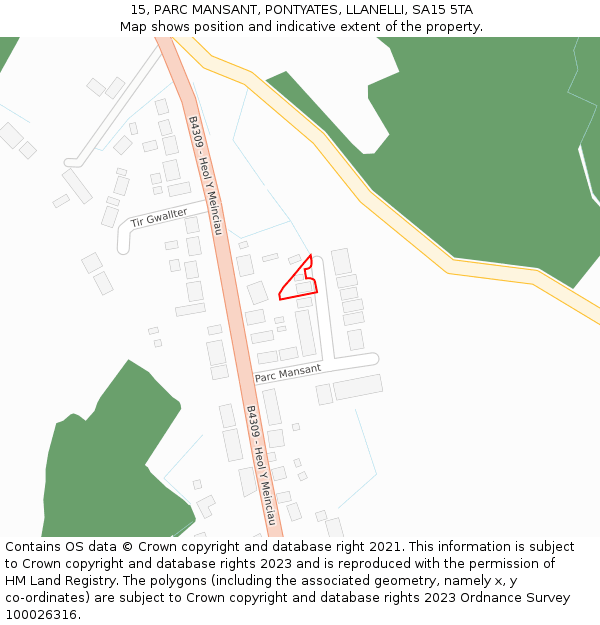 15, PARC MANSANT, PONTYATES, LLANELLI, SA15 5TA: Location map and indicative extent of plot