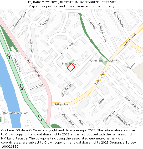 15, PARC Y DYFFRYN, RHYDYFELIN, PONTYPRIDD, CF37 5RZ: Location map and indicative extent of plot