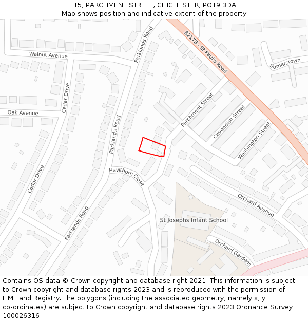 15, PARCHMENT STREET, CHICHESTER, PO19 3DA: Location map and indicative extent of plot