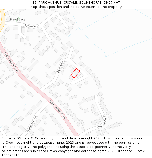 15, PARK AVENUE, CROWLE, SCUNTHORPE, DN17 4HT: Location map and indicative extent of plot