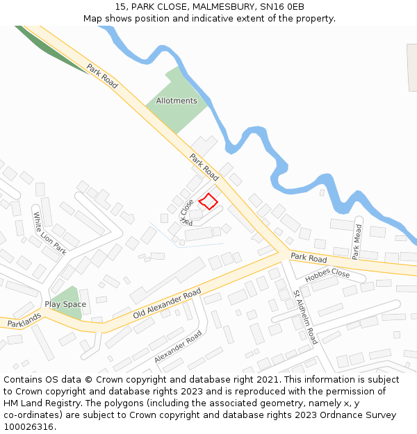 15, PARK CLOSE, MALMESBURY, SN16 0EB: Location map and indicative extent of plot