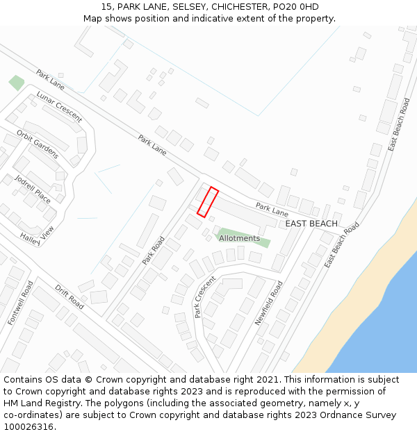 15, PARK LANE, SELSEY, CHICHESTER, PO20 0HD: Location map and indicative extent of plot