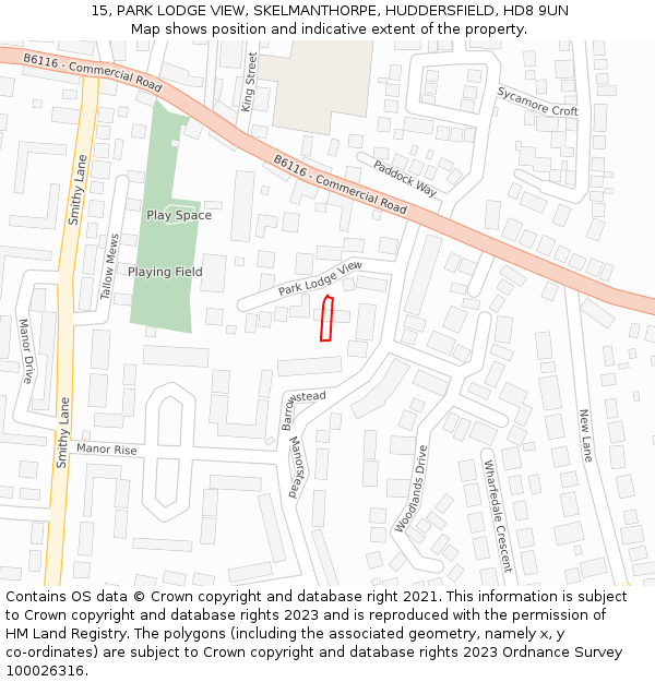 15, PARK LODGE VIEW, SKELMANTHORPE, HUDDERSFIELD, HD8 9UN: Location map and indicative extent of plot