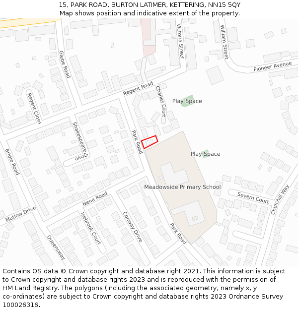 15, PARK ROAD, BURTON LATIMER, KETTERING, NN15 5QY: Location map and indicative extent of plot