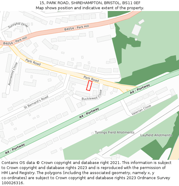 15, PARK ROAD, SHIREHAMPTON, BRISTOL, BS11 0EF: Location map and indicative extent of plot