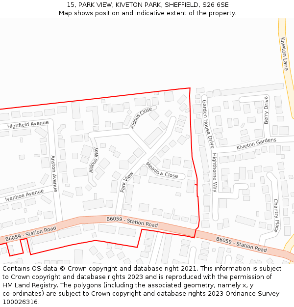 15, PARK VIEW, KIVETON PARK, SHEFFIELD, S26 6SE: Location map and indicative extent of plot