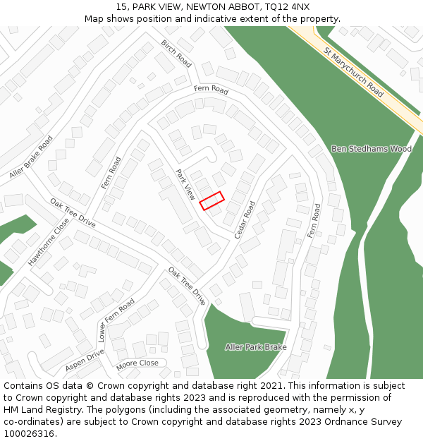 15, PARK VIEW, NEWTON ABBOT, TQ12 4NX: Location map and indicative extent of plot