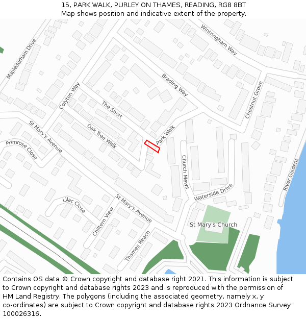 15, PARK WALK, PURLEY ON THAMES, READING, RG8 8BT: Location map and indicative extent of plot