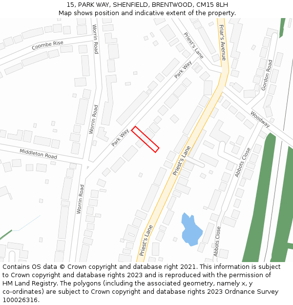 15, PARK WAY, SHENFIELD, BRENTWOOD, CM15 8LH: Location map and indicative extent of plot