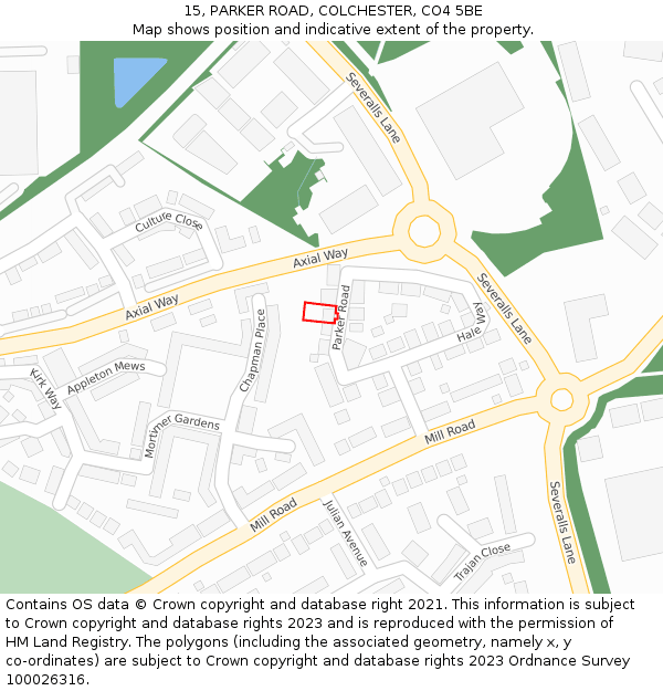 15, PARKER ROAD, COLCHESTER, CO4 5BE: Location map and indicative extent of plot