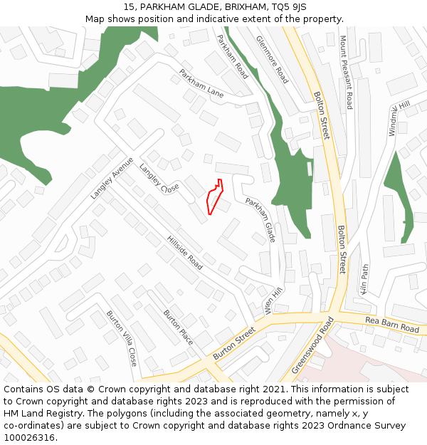 15, PARKHAM GLADE, BRIXHAM, TQ5 9JS: Location map and indicative extent of plot