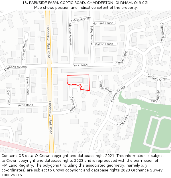 15, PARKSIDE FARM, COPTIC ROAD, CHADDERTON, OLDHAM, OL9 0GL: Location map and indicative extent of plot