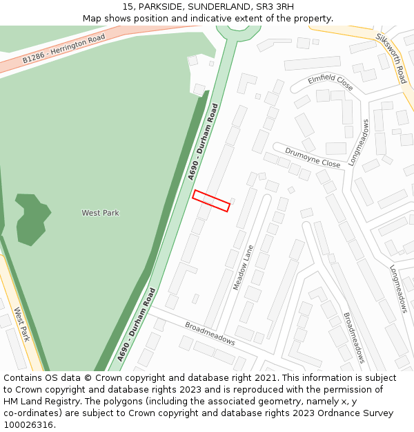 15, PARKSIDE, SUNDERLAND, SR3 3RH: Location map and indicative extent of plot