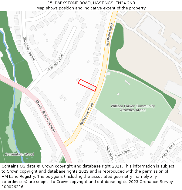 15, PARKSTONE ROAD, HASTINGS, TN34 2NR: Location map and indicative extent of plot