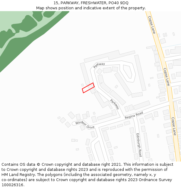 15, PARKWAY, FRESHWATER, PO40 9DQ: Location map and indicative extent of plot