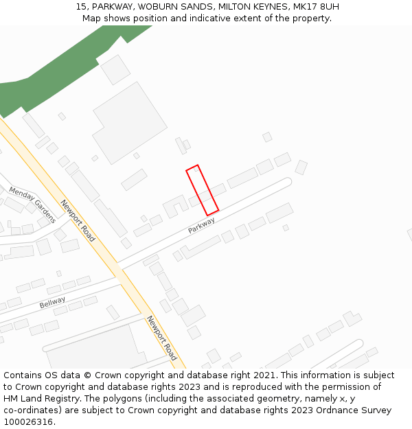 15, PARKWAY, WOBURN SANDS, MILTON KEYNES, MK17 8UH: Location map and indicative extent of plot