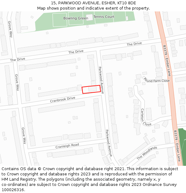 15, PARKWOOD AVENUE, ESHER, KT10 8DE: Location map and indicative extent of plot