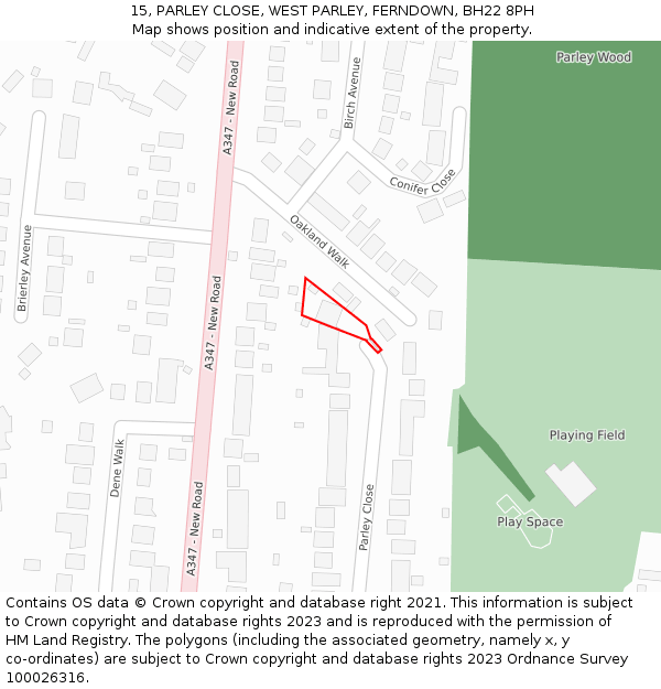 15, PARLEY CLOSE, WEST PARLEY, FERNDOWN, BH22 8PH: Location map and indicative extent of plot