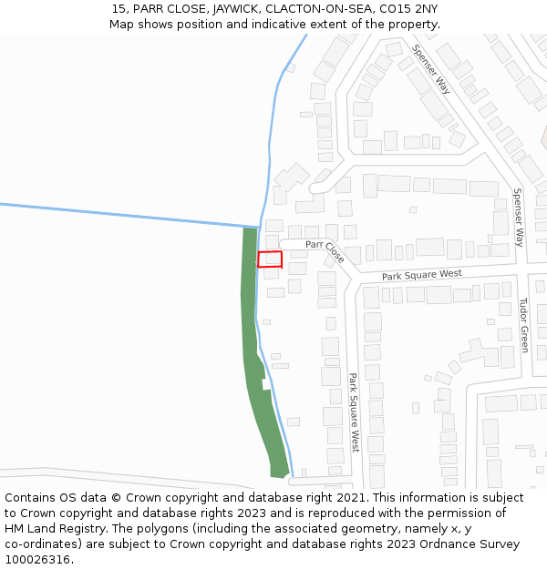 15, PARR CLOSE, JAYWICK, CLACTON-ON-SEA, CO15 2NY: Location map and indicative extent of plot