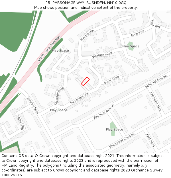 15, PARSONAGE WAY, RUSHDEN, NN10 0GQ: Location map and indicative extent of plot