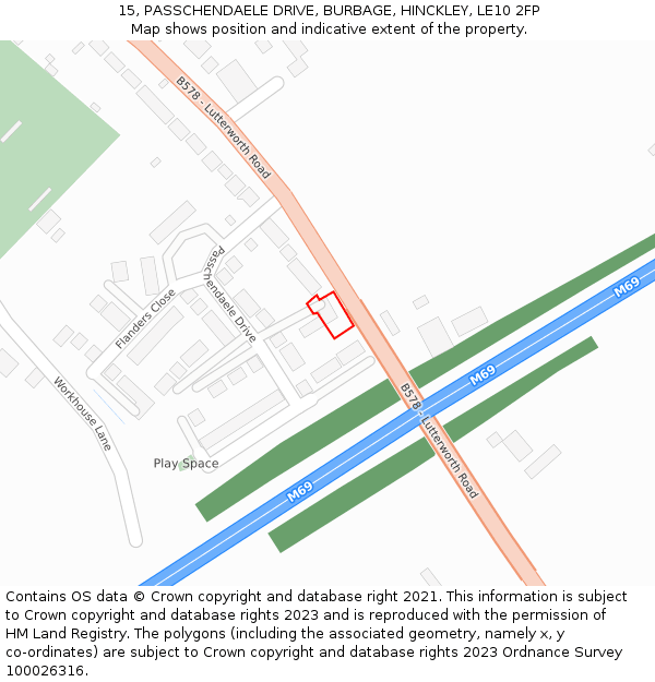 15, PASSCHENDAELE DRIVE, BURBAGE, HINCKLEY, LE10 2FP: Location map and indicative extent of plot