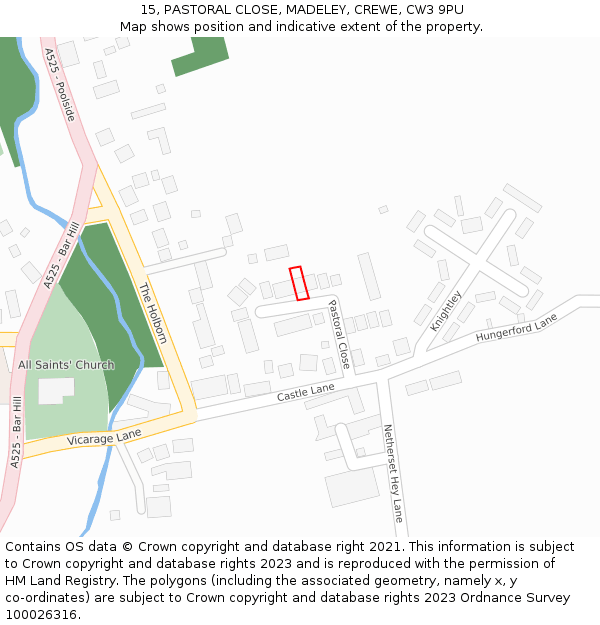 15, PASTORAL CLOSE, MADELEY, CREWE, CW3 9PU: Location map and indicative extent of plot