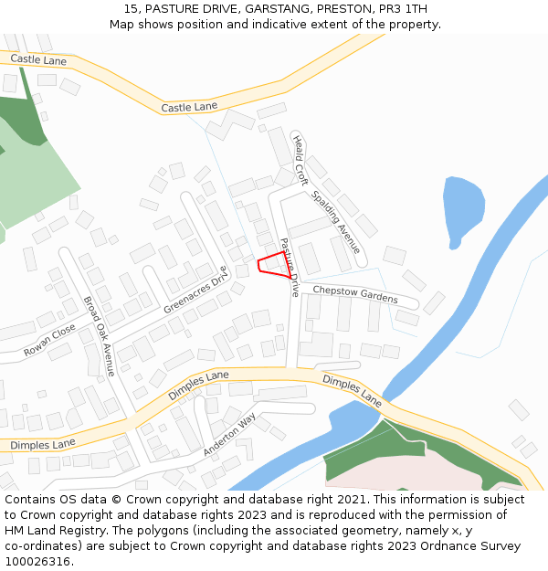 15, PASTURE DRIVE, GARSTANG, PRESTON, PR3 1TH: Location map and indicative extent of plot