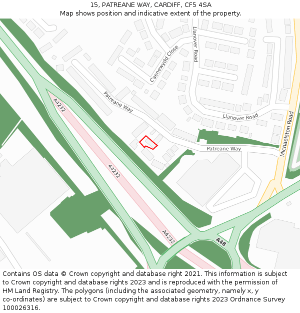 15, PATREANE WAY, CARDIFF, CF5 4SA: Location map and indicative extent of plot