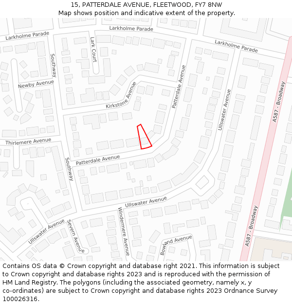 15, PATTERDALE AVENUE, FLEETWOOD, FY7 8NW: Location map and indicative extent of plot