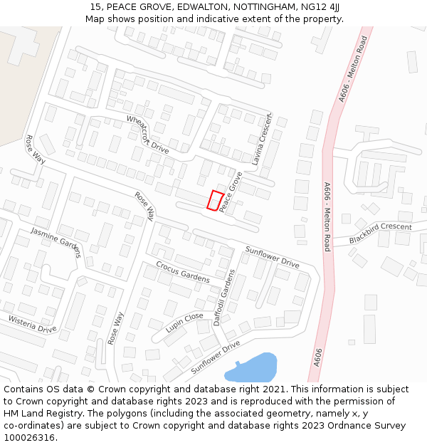 15, PEACE GROVE, EDWALTON, NOTTINGHAM, NG12 4JJ: Location map and indicative extent of plot