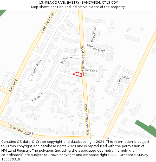 15, PEAK DRIVE, EASTRY, SANDWICH, CT13 0DY: Location map and indicative extent of plot
