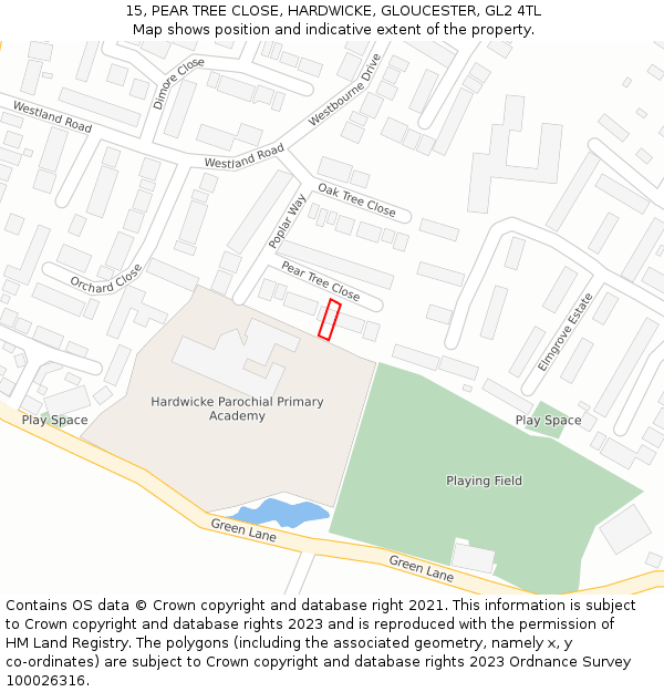 15, PEAR TREE CLOSE, HARDWICKE, GLOUCESTER, GL2 4TL: Location map and indicative extent of plot