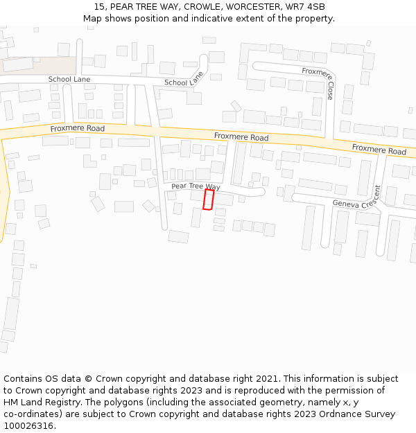 15, PEAR TREE WAY, CROWLE, WORCESTER, WR7 4SB: Location map and indicative extent of plot
