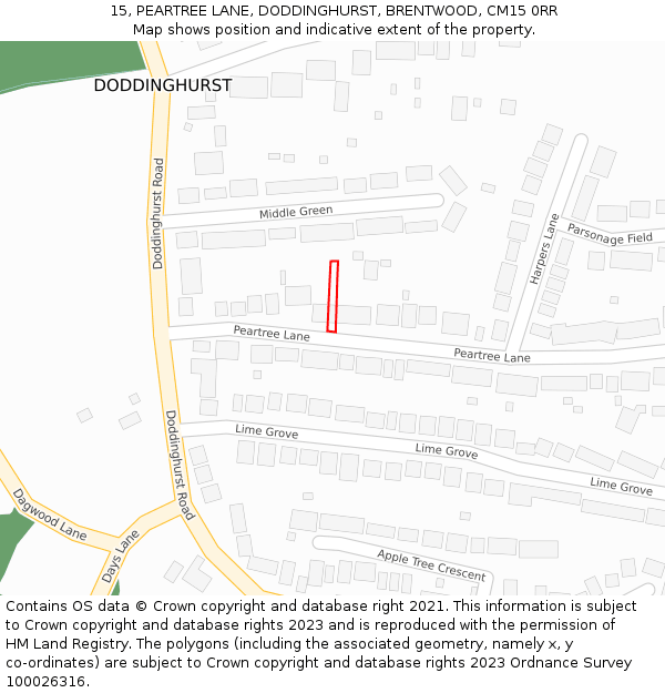 15, PEARTREE LANE, DODDINGHURST, BRENTWOOD, CM15 0RR: Location map and indicative extent of plot