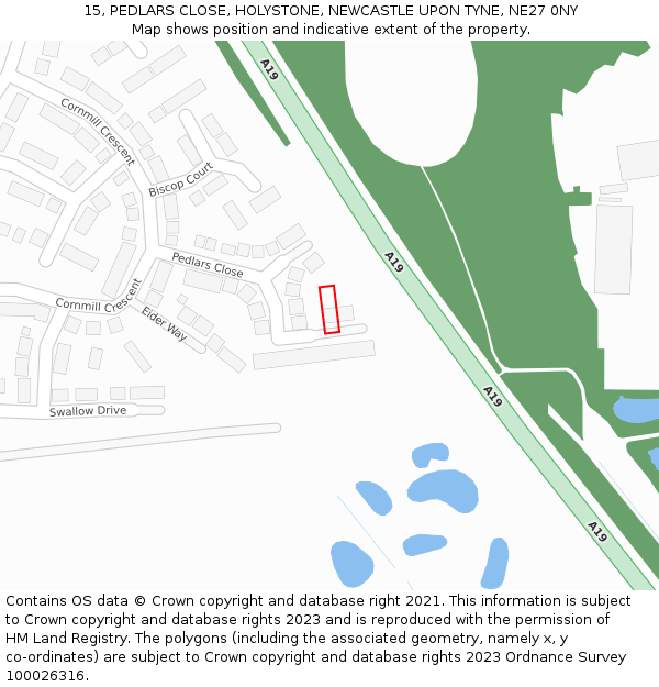 15, PEDLARS CLOSE, HOLYSTONE, NEWCASTLE UPON TYNE, NE27 0NY: Location map and indicative extent of plot