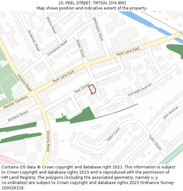 15, PEEL STREET, TIPTON, DY4 8RG: Location map and indicative extent of plot