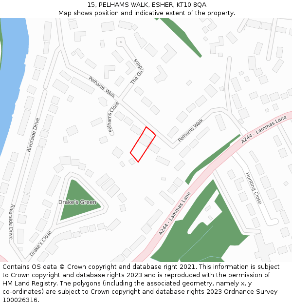 15, PELHAMS WALK, ESHER, KT10 8QA: Location map and indicative extent of plot