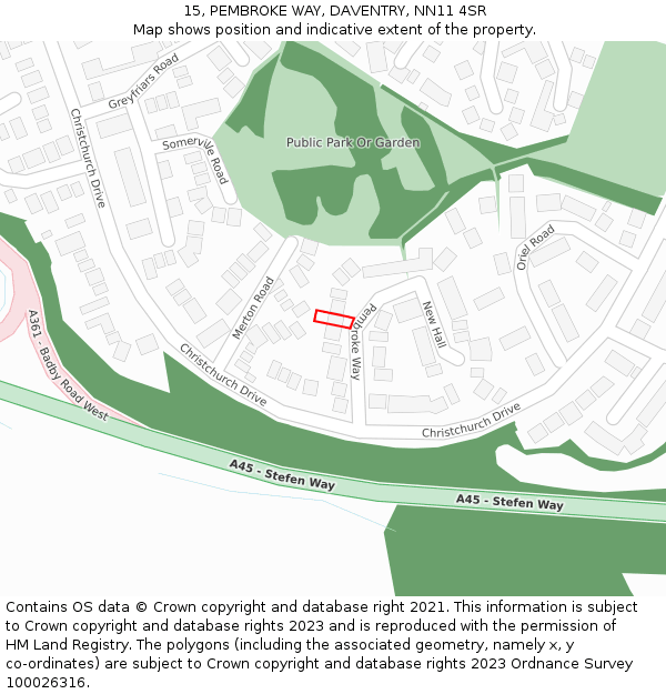 15, PEMBROKE WAY, DAVENTRY, NN11 4SR: Location map and indicative extent of plot