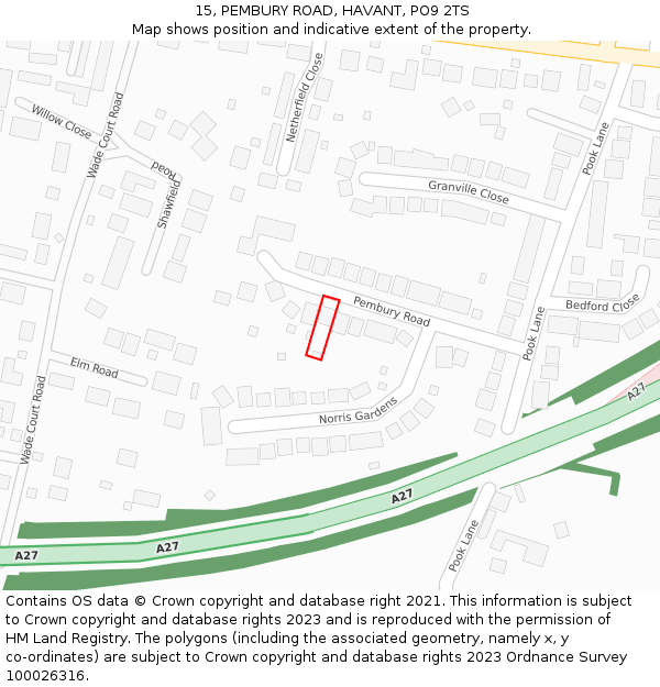 15, PEMBURY ROAD, HAVANT, PO9 2TS: Location map and indicative extent of plot