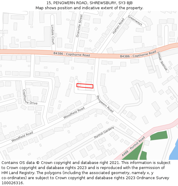 15, PENGWERN ROAD, SHREWSBURY, SY3 8JB: Location map and indicative extent of plot