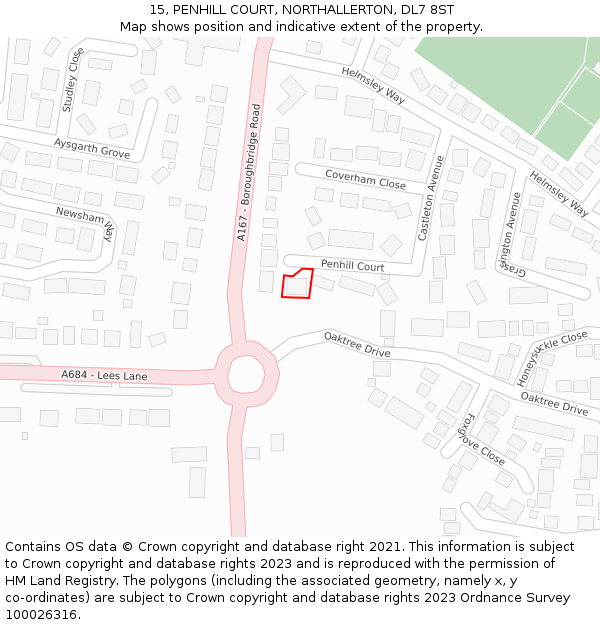 15, PENHILL COURT, NORTHALLERTON, DL7 8ST: Location map and indicative extent of plot