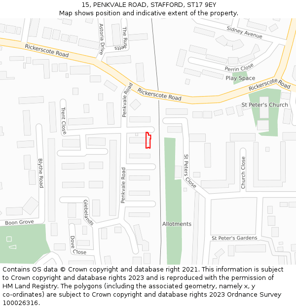 15, PENKVALE ROAD, STAFFORD, ST17 9EY: Location map and indicative extent of plot
